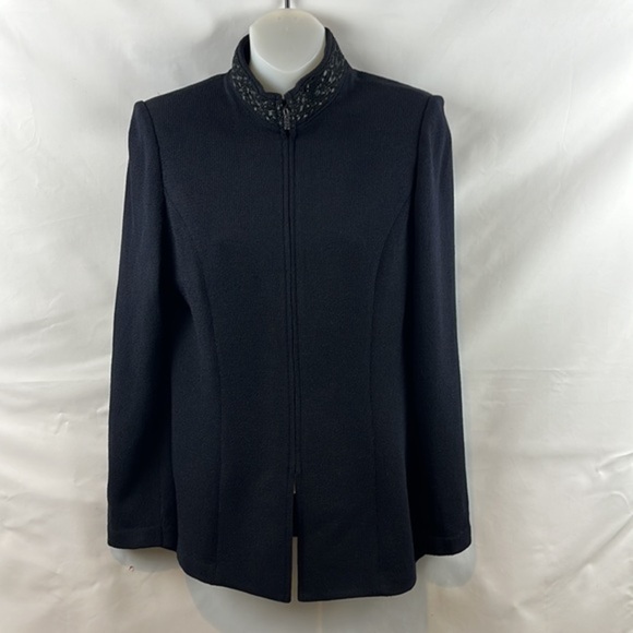 St. John Elegant High Collar Knit Black Cardigan Evening Jacket Size 4 - Picture 2 of 14
